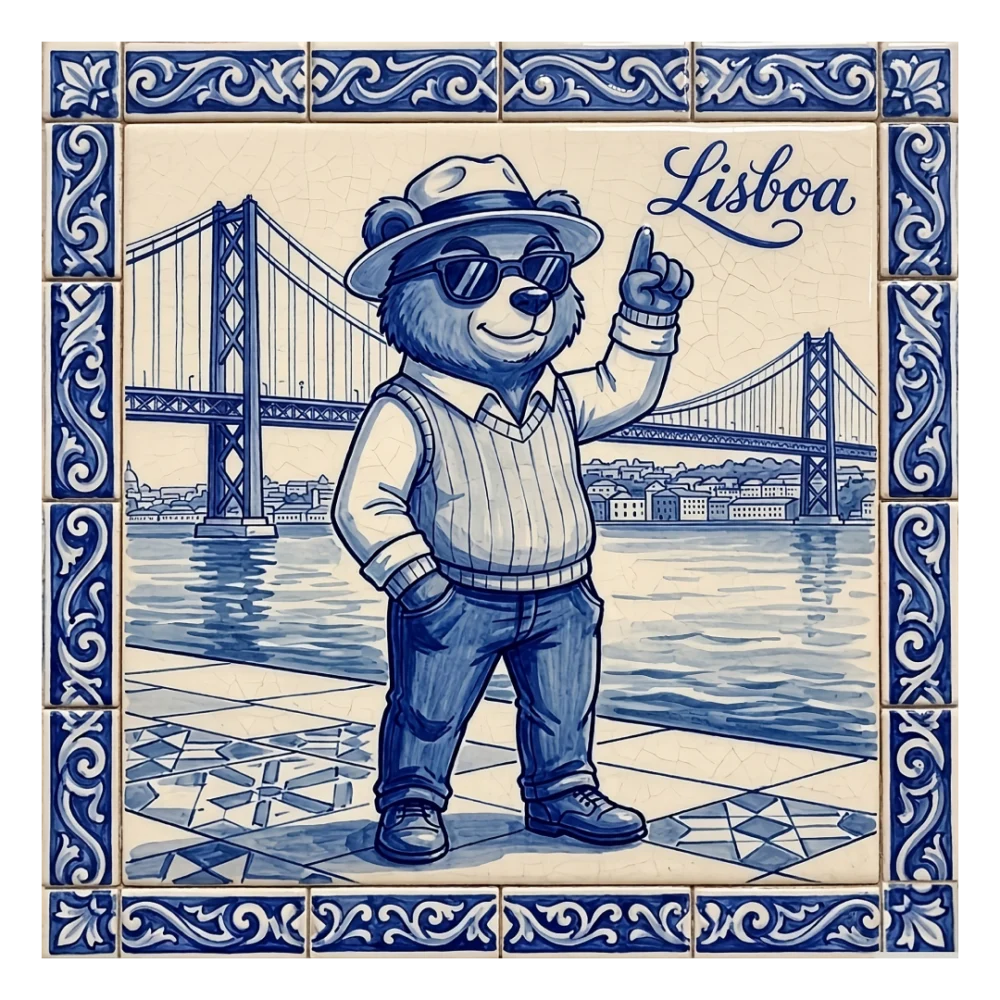 Azulejo Bear in Lisbon - t-shirt - white