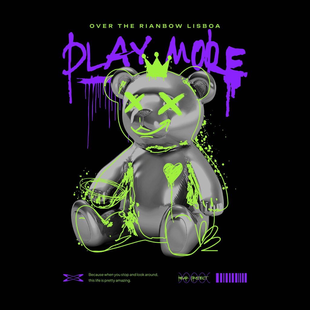 Play More Bear - t-shirt - black