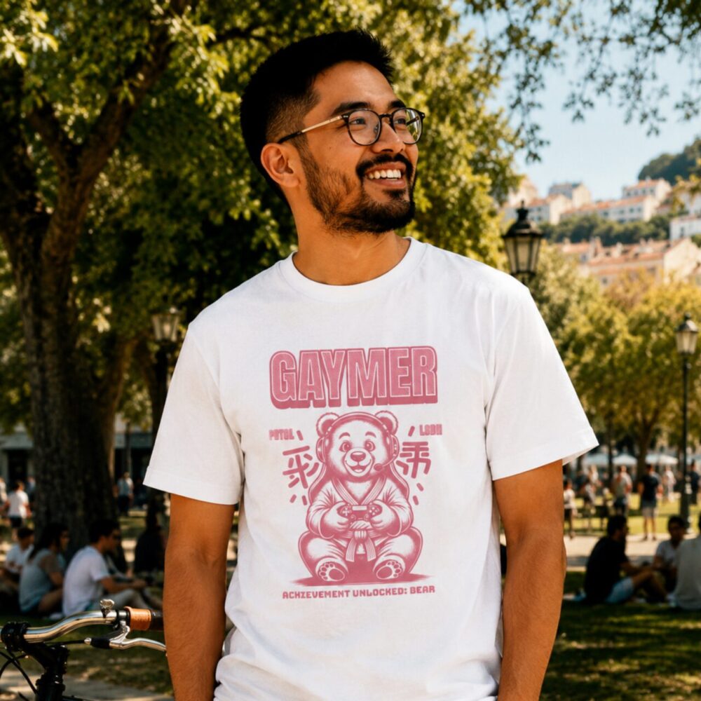 Gaymer Bear- t-shirt - white